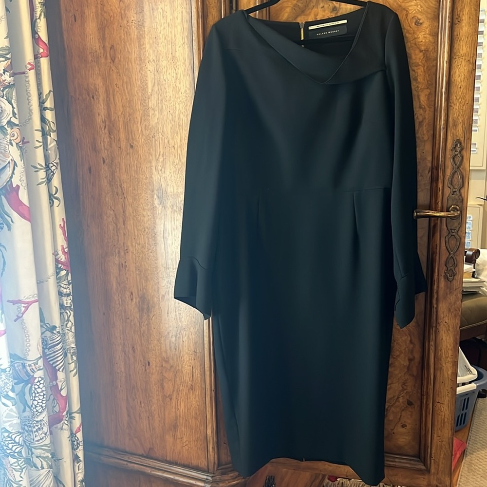 Roland Mouret Black Pencil Dress, gold zipper down center of back